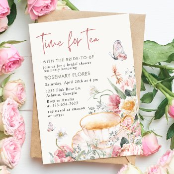 time for tea boho teacup floral bridal shower invitation