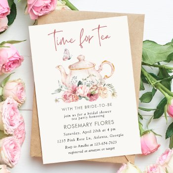 time for tea boho teapot bridal shower invitation