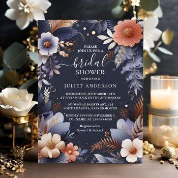 to hydrangea metallic pure navy blue bridal shower invitation