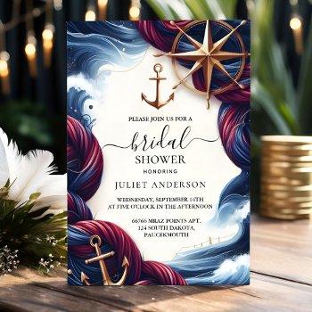 to knot boat ship navy blue nautical bridal shower invitation