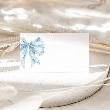 toile dusty blue french bow bridal shower place card