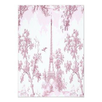 Toile Dusty Pink French Bow Bridal Shower Place Card Front View