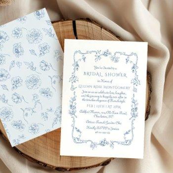 toile floral chinoiserie bridal shower invitation