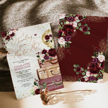 travel bridal shower miss to mrs vintage bugundy invitation