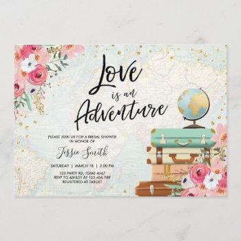 travel themed bridal shower love is adventure pink invitation