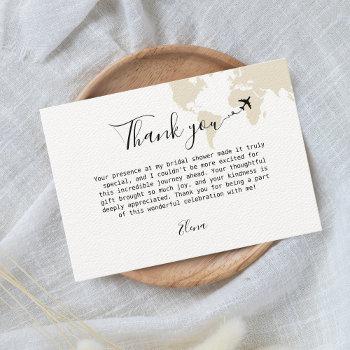 travel themed bridal shower world map beige thank you card