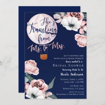 traveling from ms. to mrs. bridal shower pink blue invitation