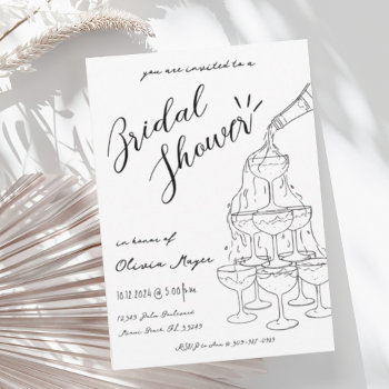 trendy hand drawn champagne tower bridal shower invitation