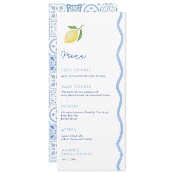 trendy light blue wavy edge lemons wedding shower  menu