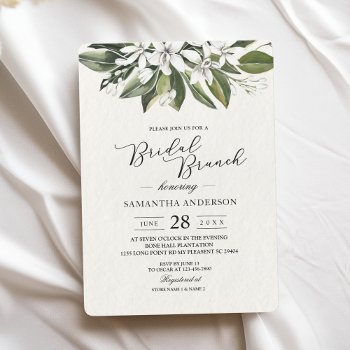 trendy watercolor white flowers & leaves invitation