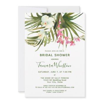 tropical beach greenery pink floral bridal shower invitation