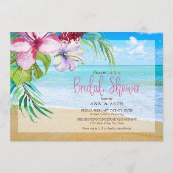 tropical bridal shower floral ocean beach invitation