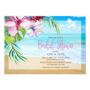 Tropical Bridal Shower Floral Ocean Beach Invitation Front View