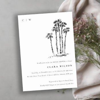 tropical coastal palm tree sketch bridal shower invitation