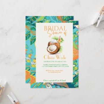 tropical coconut bridal shower invitation