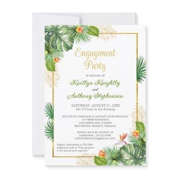 tropical engagement party floral gold budget invitation
