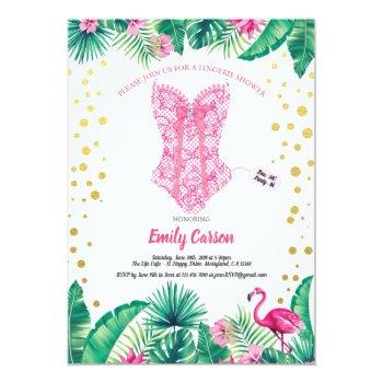 Tropical Flamingo Lingerie Shower Bridal Party Invitation Front View