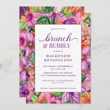 tropical floral brunch bubbly bridal shower invitation