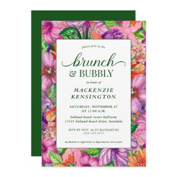 tropical floral green brunch bubbly shower invitation