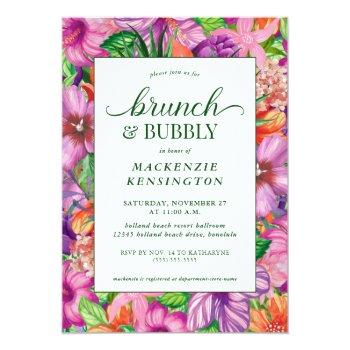 Tropical Floral Green Brunch Bubbly Shower Invitation Front View
