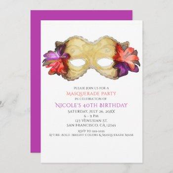 tropical floral masquerade mask party invitations