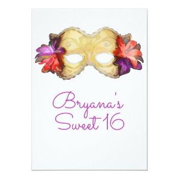 Tropical Floral Masquerade Mask Save The Date Announcement Postcard Front View