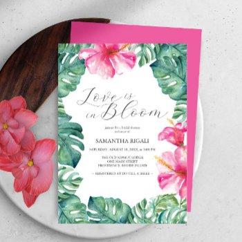 tropical flower love is in bloom bridal shower invitation