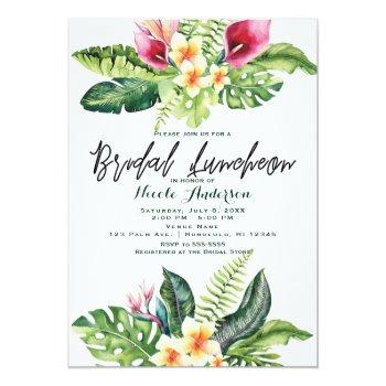 Tropical Flowers & Leaves Floral Bridal Luncheon Invitation Front View