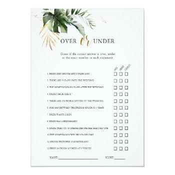 Tropical Foliage Over Or Under Bridal Shower Game Front View