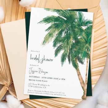 tropical greenery script palm tree bridal shower invitation