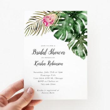 tropical greenery watercolor bridal shower invitation