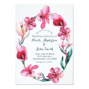 Tropical Hawaiian Flowers Wedding Invitations Front View
