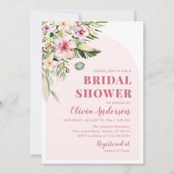 tropical hot pink hawaiian summer bridal shower invitation