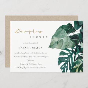 tropical monstera foliage couples shower invite