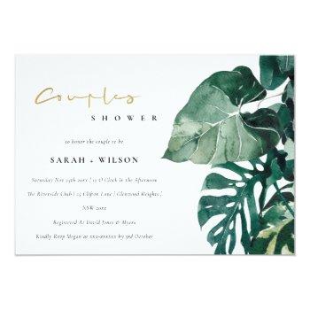 Tropical Monstera Foliage Couples Shower Invite Front View