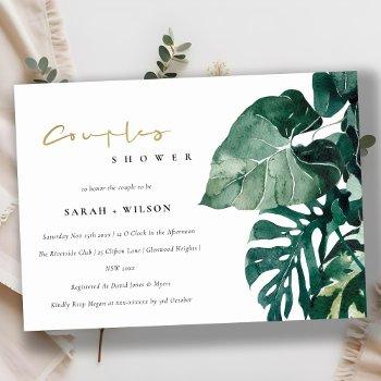 tropical monstera foliage couples shower invite