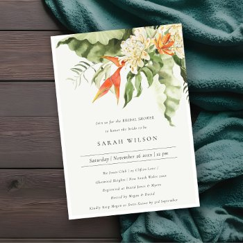 tropical orange green botanical bridal shower invitation