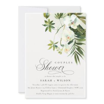 tropical orchid palm fauna couples shower invite