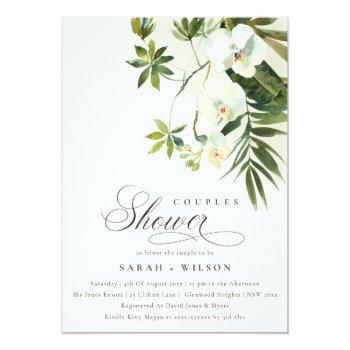 Tropical Orchid Palm Fauna Couples Shower Invite Front View