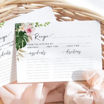 tropical palm leaves bridal shower recipe card