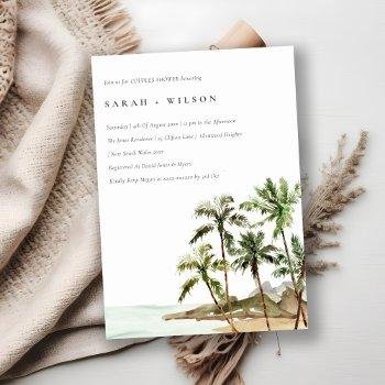 tropical palm trees beach sand couples shower invitation