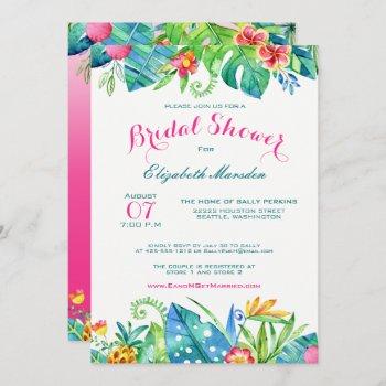 tropical pink teal floral ombre bridal shower invitation