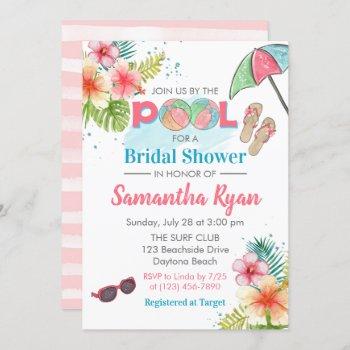 tropical poolside summer bridal shower invitation