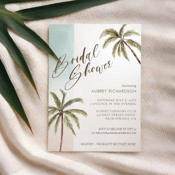 tropical watercolor palm trees boho bridal shower invitation