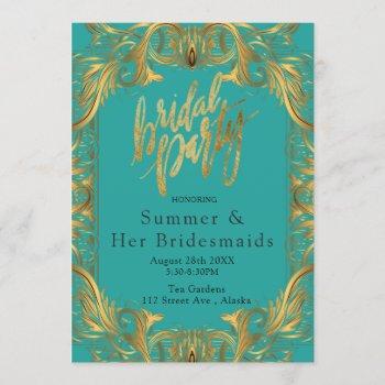 turquoise and gold flourish bridal shower invitation