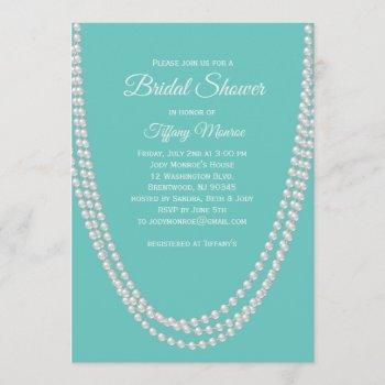 turquoise and pearls bridal shower invite white