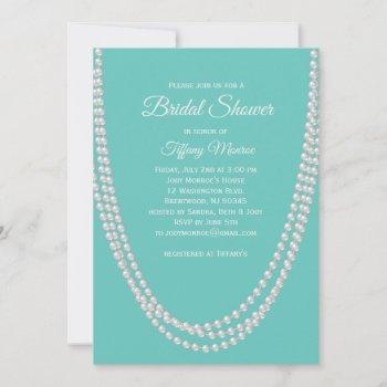turquoise and pearls bridal shower invite white