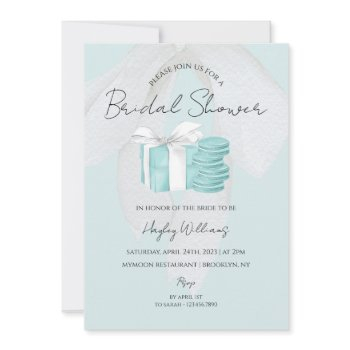 turquoise blue bow bridal shower invitation