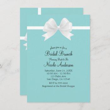 turquoise blue minimal white bow bridal shower invitation