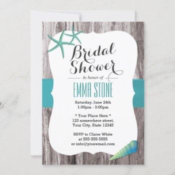 turquoise blue seashells beach bridal shower invitation